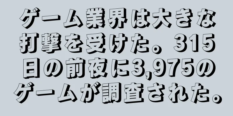 ゲーム業界は大きな打撃を受けた。315日の前夜に3,975のゲームが調査された。