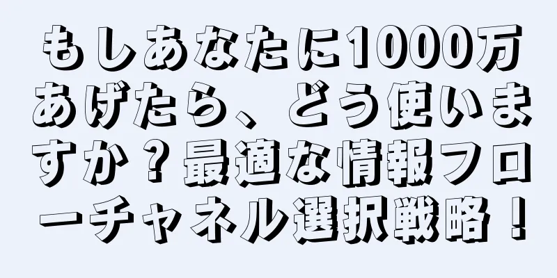 もしあなたに1000万あげたら、どう使いますか？最適な情報フローチャネル選択戦略！