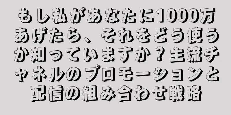もし私があなたに1000万あげたら、それをどう使うか知っていますか？主流チャネルのプロモーションと配信の組み合わせ戦略