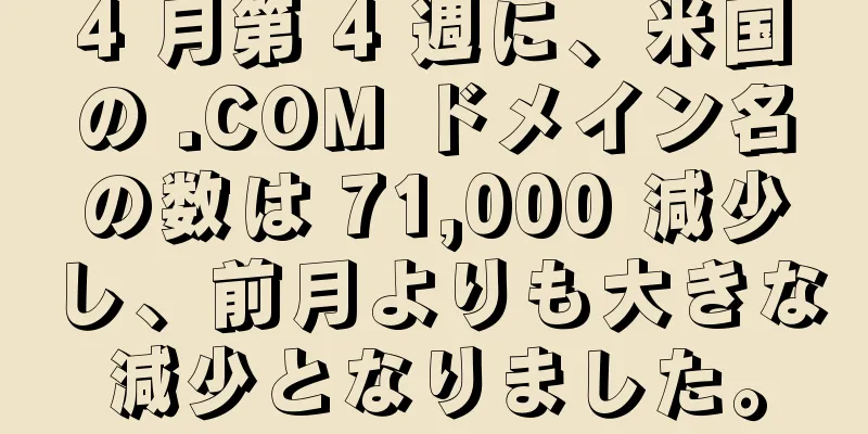 4 月第 4 週に、米国の .COM ドメイン名の数は 71,000 減少し、前月よりも大きな減少となりました。