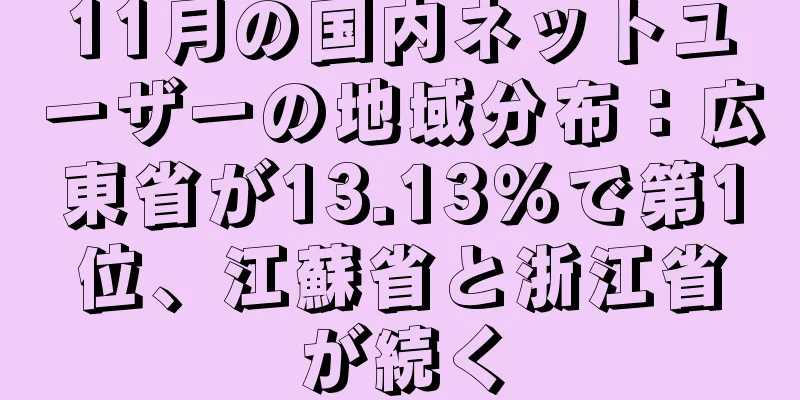 11月の国内ネットユーザーの地域分布：広東省が13.13％で第1位、江蘇省と浙江省が続く