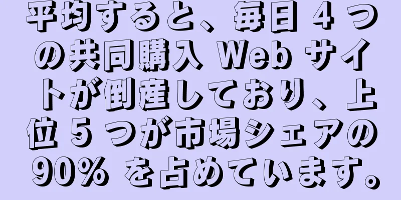 平均すると、毎日 4 つの共同購入 Web サイトが倒産しており、上位 5 つが市場シェアの 90% を占めています。