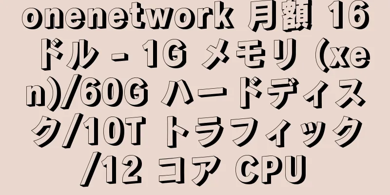 onenetwork 月額 16 ドル - 1G メモリ (xen)/60G ハードディスク/10T トラフィック/12 コア CPU