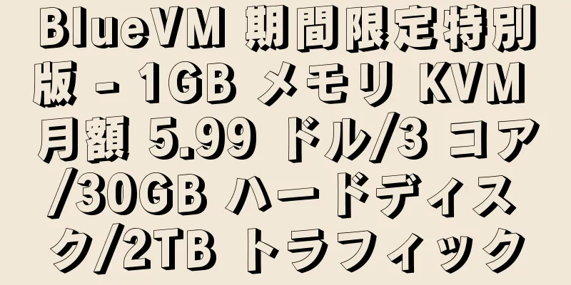 BlueVM 期間限定特別版 - 1GB メモリ KVM 月額 5.99 ドル/3 コア/30GB ハードディスク/2TB トラフィック