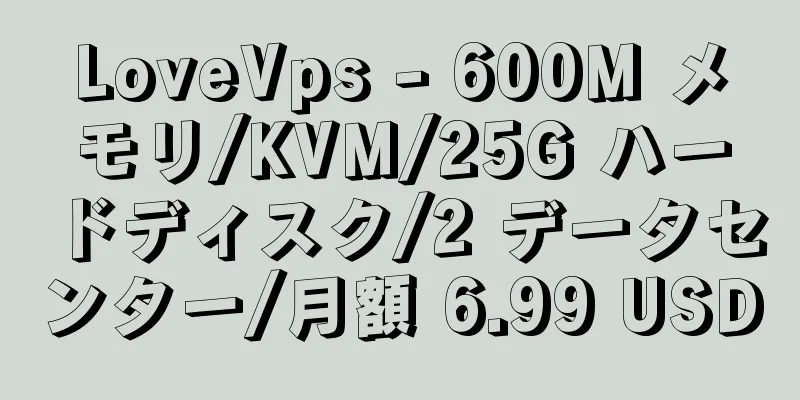 LoveVps - 600M メモリ/KVM/25G ハードディスク/2 データセンター/月額 6.99 USD