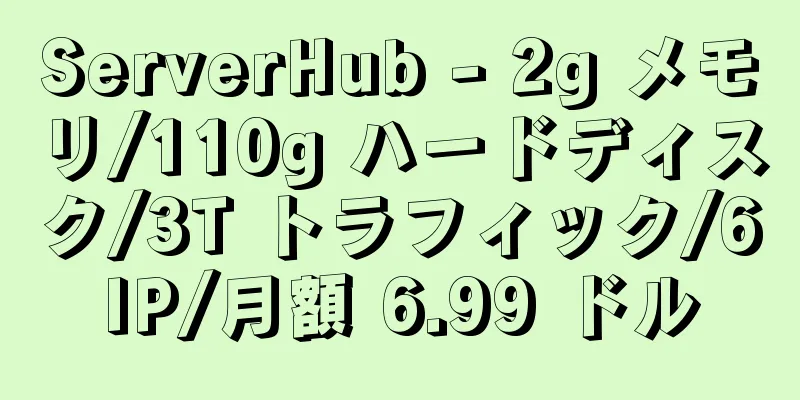 ServerHub - 2g メモリ/110g ハードディスク/3T トラフィック/6IP/月額 6.99 ドル