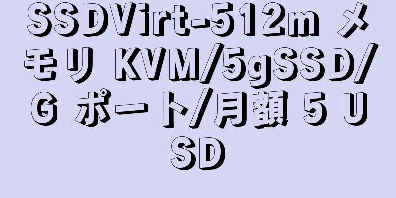 SSDVirt-512m メモリ KVM/5gSSD/G ポート/月額 5 USD