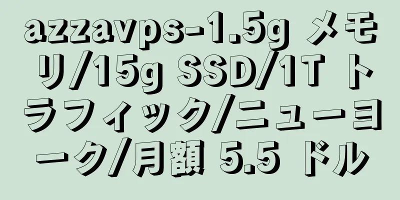 azzavps-1.5g メモリ/15g SSD/1T トラフィック/ニューヨーク/月額 5.5 ドル