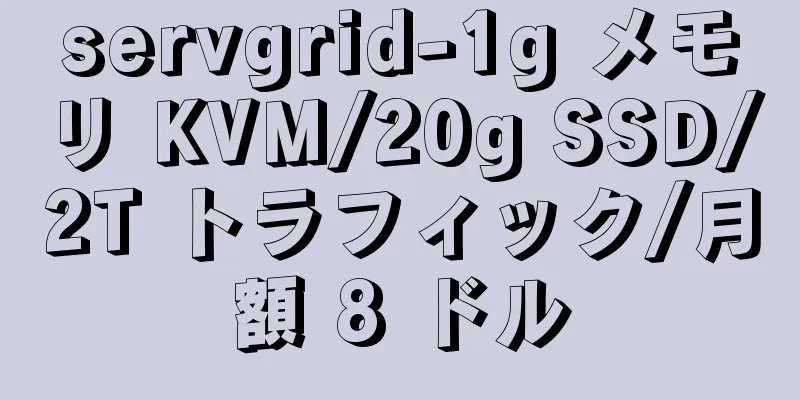 servgrid-1g メモリ KVM/20g SSD/2T トラフィック/月額 8 ドル