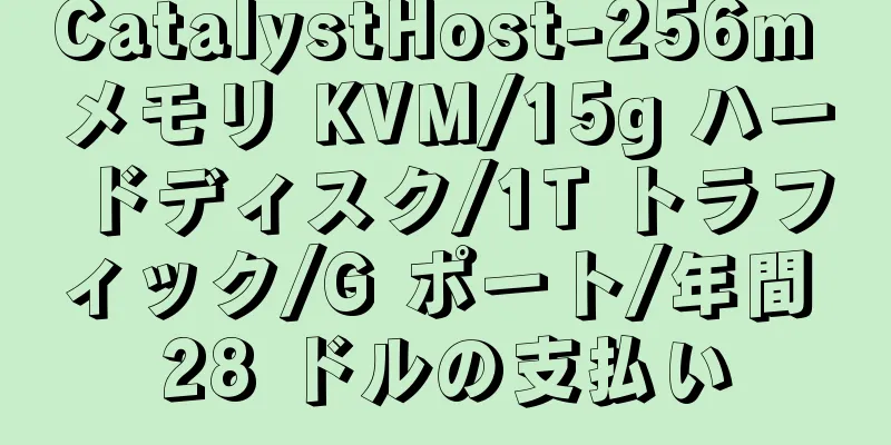 CatalystHost-256m メモリ KVM/15g ハードディスク/1T トラフィック/G ポート/年間 28 ドルの支払い