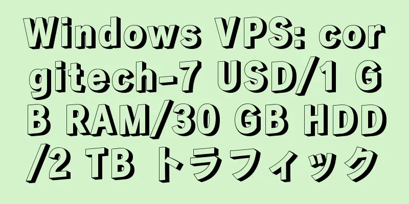 Windows VPS: corgitech-7 USD/1 GB RAM/30 GB HDD/2 TB トラフィック