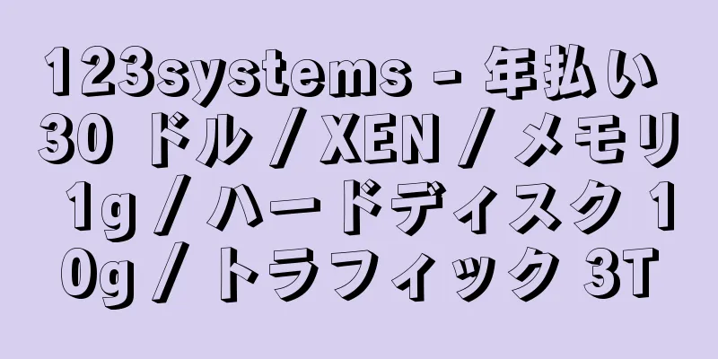 123systems - 年払い 30 ドル / XEN / メモリ 1g / ハードディスク 10g / トラフィック 3T