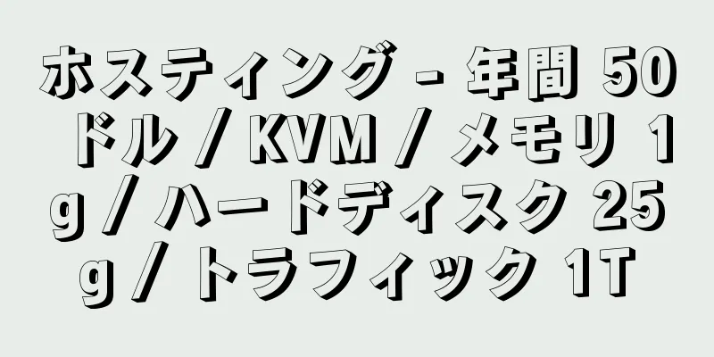 ホスティング - 年間 50 ドル / KVM / メモリ 1g / ハードディスク 25g / トラフィック 1T