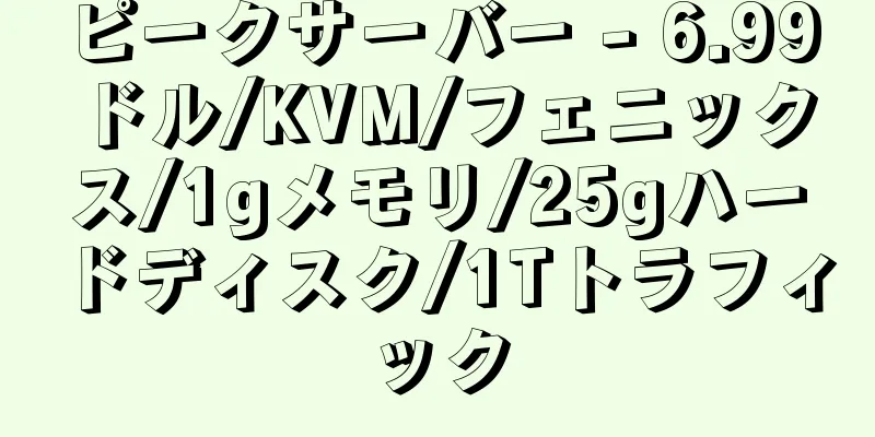 ピークサーバー - 6.99ドル/KVM/フェニックス/1gメモリ/25gハードディスク/1Tトラフィック