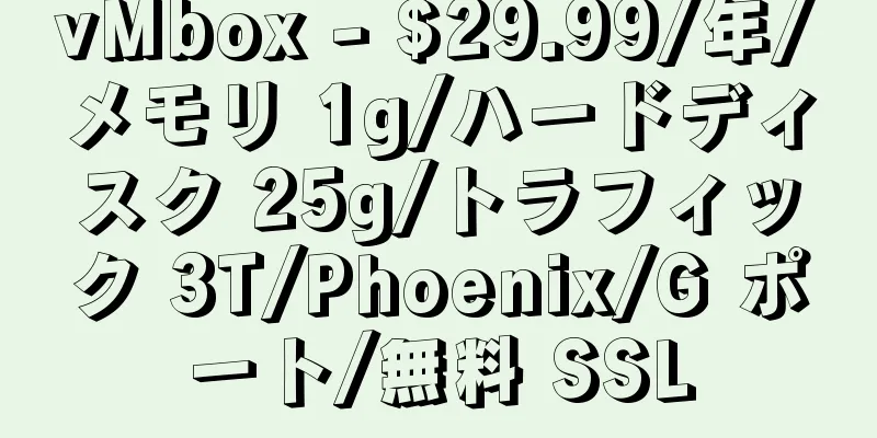 vMbox - $29.99/年/メモリ 1g/ハードディスク 25g/トラフィック 3T/Phoenix/G ポート/無料 SSL