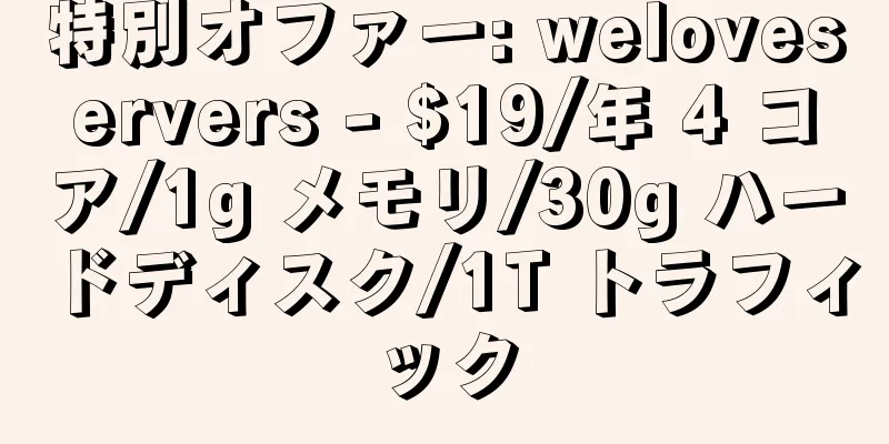 特別オファー: weloveservers - $19/年 4 コア/1g メモリ/30g ハードディスク/1T トラフィック