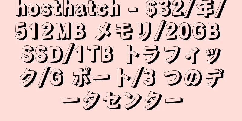 hosthatch - $32/年/512MB メモリ/20GB SSD/1TB トラフィック/G ポート/3 つのデータセンター