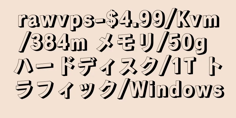 rawvps-$4.99/Kvm/384m メモリ/50g ハードディスク/1T トラフィック/Windows
