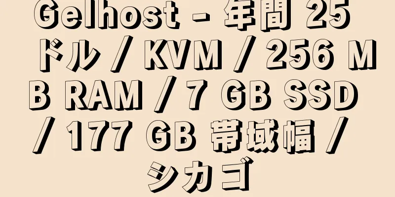 Gelhost - 年間 25 ドル / KVM / 256 MB RAM / 7 GB SSD / 177 GB 帯域幅 / シカゴ