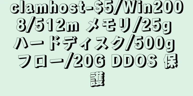 clamhost-$5/Win2008/512m メモリ/25g ハードディスク/500g フロー/20G DDOS 保護