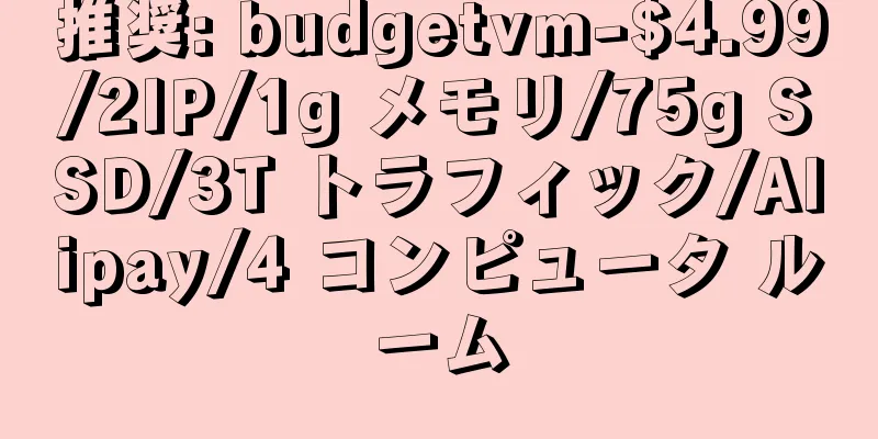 推奨: budgetvm-$4.99/2IP/1g メモリ/75g SSD/3T トラフィック/Alipay/4 コンピュータ ルーム
