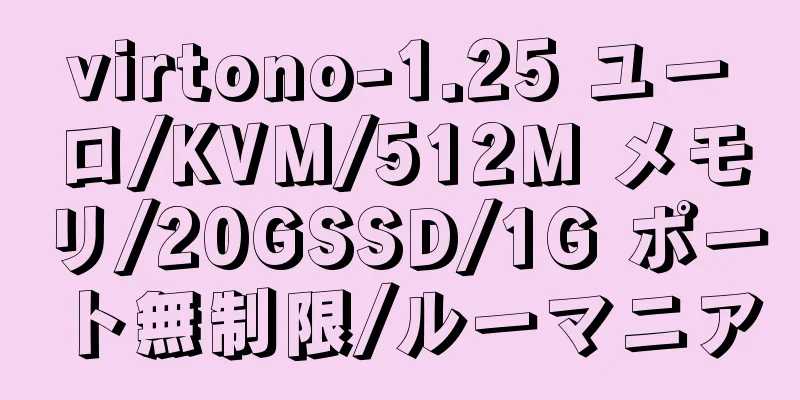 virtono-1.25 ユーロ/KVM/512M メモリ/20GSSD/1G ポート無制限/ルーマニア