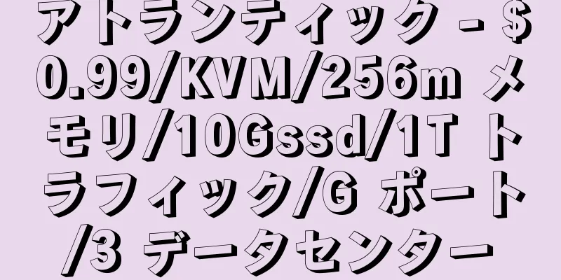 アトランティック - $0.99/KVM/256m メモリ/10Gssd/1T トラフィック/G ポート/3 データセンター