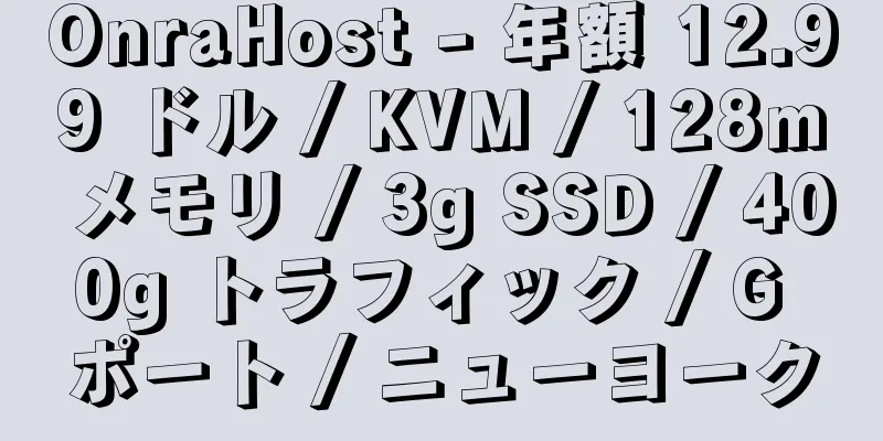 OnraHost - 年額 12.99 ドル / KVM / 128m メモリ / 3g SSD / 400g トラフィック / G ポート / ニューヨーク