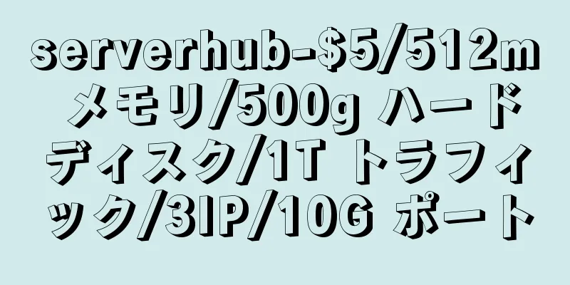 serverhub-$5/512m メモリ/500g ハードディスク/1T トラフィック/3IP/10G ポート