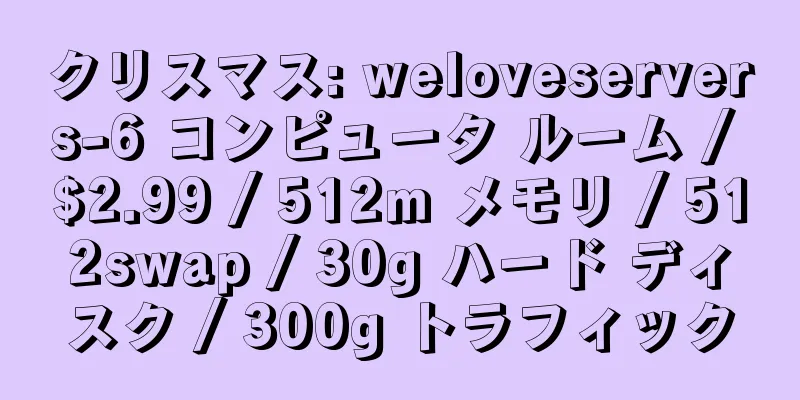 クリスマス: weloveservers-6 コンピュータ ルーム / $2.99 / 512m メモリ / 512swap / 30g ハード ディスク / 300g トラフィック