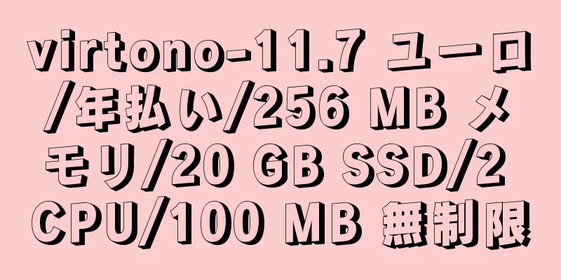 virtono-11.7 ユーロ/年払い/256 MB メモリ/20 GB SSD/2 CPU/100 MB 無制限