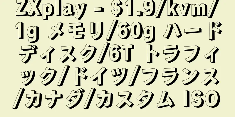ZXplay - $1.9/kvm/1g メモリ/60g ハードディスク/6T トラフィック/ドイツ/フランス/カナダ/カスタム ISO
