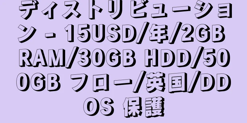 ディストリビューション - 15USD/年/2GB RAM/30GB HDD/500GB フロー/英国/DDOS 保護