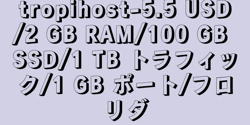 tropihost-5.5 USD/2 GB RAM/100 GB SSD/1 TB トラフィック/1 GB ポート/フロリダ