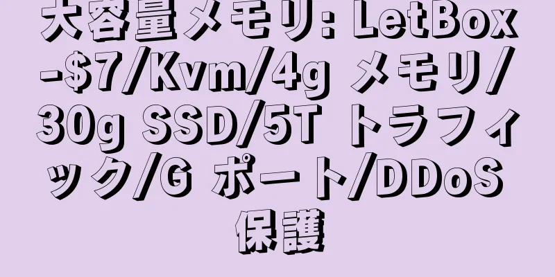 大容量メモリ: LetBox-$7/Kvm/4g メモリ/30g SSD/5T トラフィック/G ポート/DDoS 保護