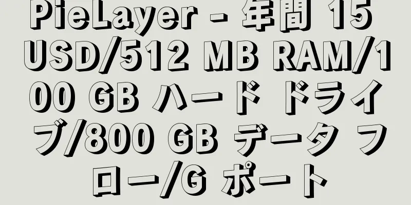 PieLayer - 年間 15 USD/512 MB RAM/100 GB ハード ドライブ/800 GB データ フロー/G ポート
