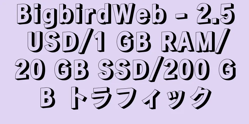 BigbirdWeb - 2.5 USD/1 GB RAM/20 GB SSD/200 GB トラフィック