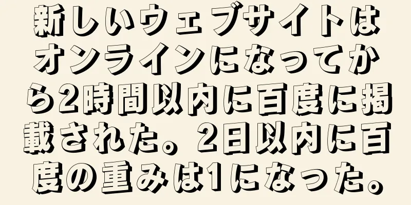 新しいウェブサイトはオンラインになってから2時間以内に百度に掲載された。2日以内に百度の重みは1になった。