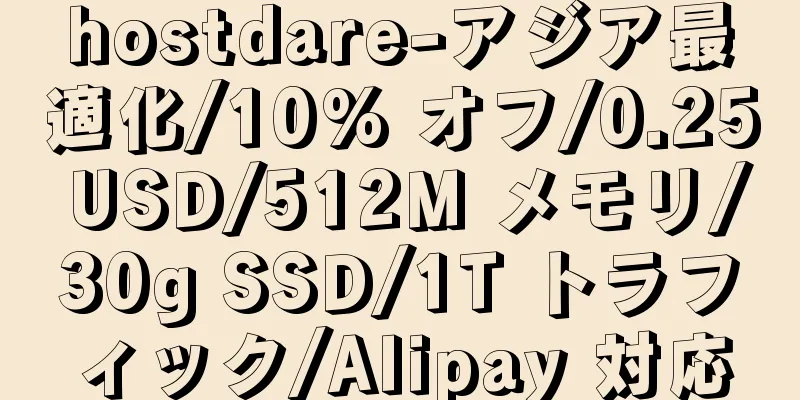 hostdare-アジア最適化/10% オフ/0.25 USD/512M メモリ/30g SSD/1T トラフィック/Alipay 対応