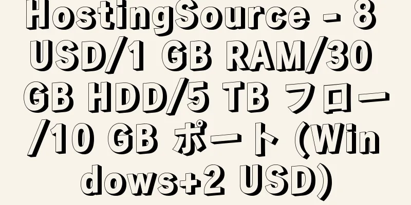 HostingSource - 8 USD/1 GB RAM/30 GB HDD/5 TB フロー/10 GB ポート (Windows+2 USD)