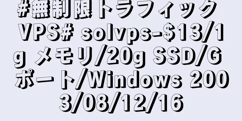 #無制限トラフィック VPS# solvps-$13/1g メモリ/20g SSD/G ポート/Windows 2003/08/12/16