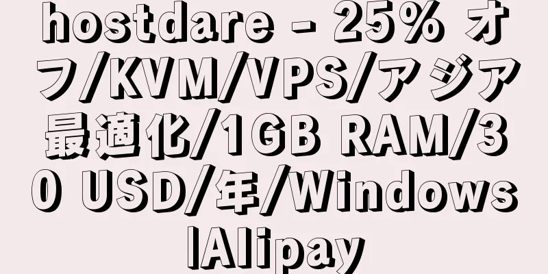 hostdare - 25% オフ/KVM/VPS/アジア最適化/1GB RAM/30 USD/年/Windows|Alipay