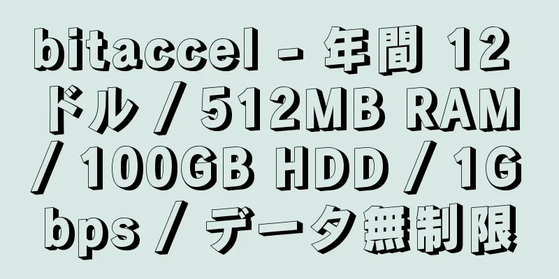 bitaccel - 年間 12 ドル / 512MB RAM / 100GB HDD / 1Gbps / データ無制限