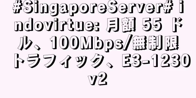 #SingaporeServer# indovirtue: 月額 55 ドル、100Mbps/無制限トラフィック、E3-1230v2