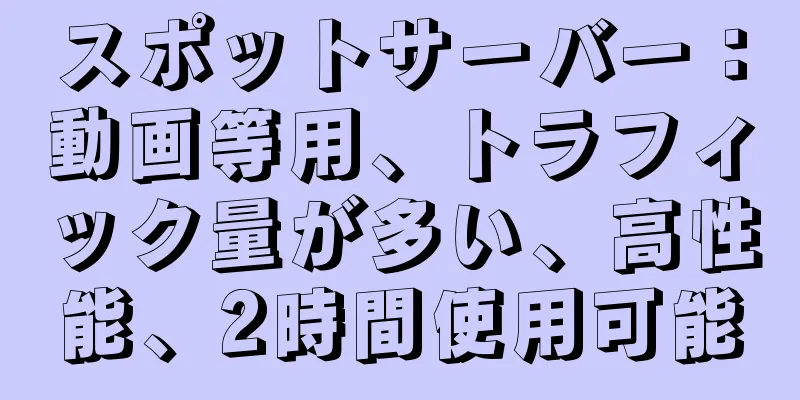 スポットサーバー：動画等用、トラフィック量が多い、高性能、2時間使用可能