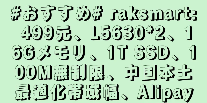 #おすすめ# raksmart: 499元、L5630*2、16Gメモリ、1T SSD、100M無制限、中国本土最適化帯域幅、Alipay