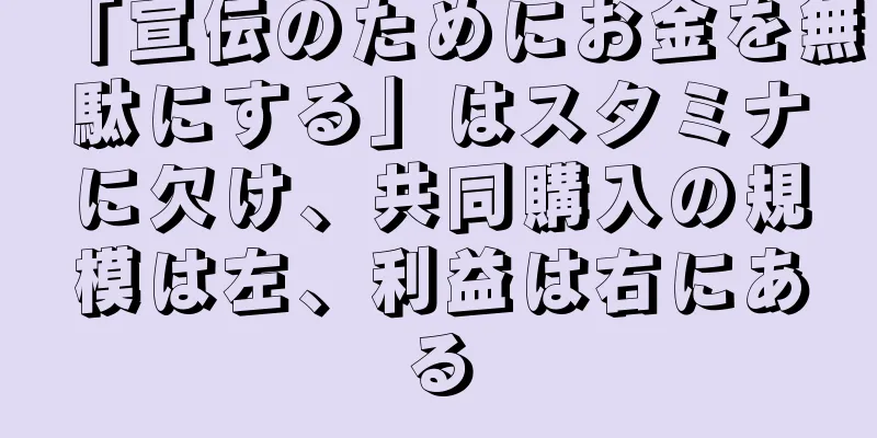 「宣伝のためにお金を無駄にする」はスタミナに欠け、共同購入の規模は左、利益は右にある
