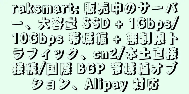 raksmart: 販売中のサーバー、大容量 SSD + 1Gbps/10Gbps 帯域幅 + 無制限トラフィック、cn2/本土直接接続/国際 BGP 帯域幅オプション、Alipay 対応