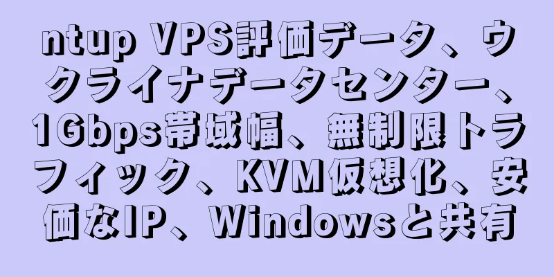 ntup VPS評価データ、ウクライナデータセンター、1Gbps帯域幅、無制限トラフィック、KVM仮想化、安価なIP、Windowsと共有