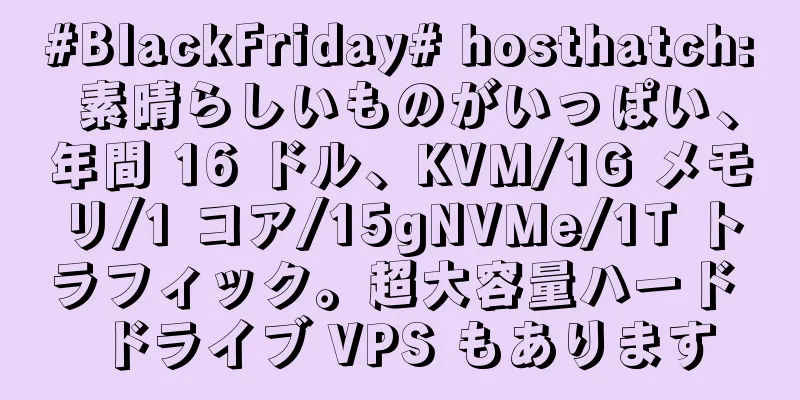 #BlackFriday# hosthatch: 素晴らしいものがいっぱい、年間 16 ドル、KVM/1G メモリ/1 コア/15gNVMe/1T トラフィック。超大容量ハード ドライブ VPS もあります